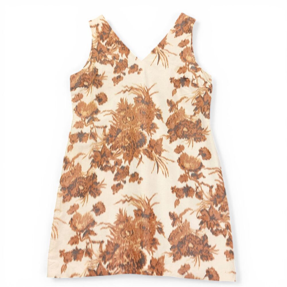 Talbots Women Dress Size 20 Linen Silk Blend Floral Sleeveless Shift Beige Brown